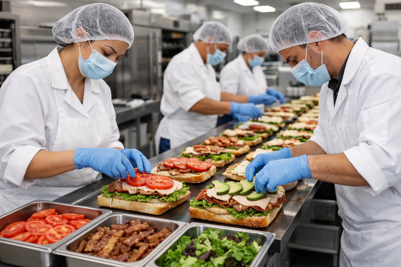Prepared entree assembly line